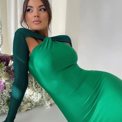 Load image into Gallery viewer, Hollow Out Sparkle Long Sleeve Maxi Dress For Women Glitter Vestidos Robe New Bodycon Shiny Night Club Party Long Dress
