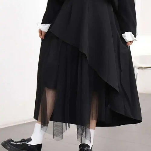 Load image into Gallery viewer, High Elastic Waist Black Mesh Irregular Spliced A-line Half-body Skirt Women Fashion Tide New Spring Autumn 2025 1DJ0611

