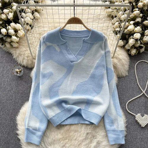 Load image into Gallery viewer, Korean Long Sleeved Patchwork Office Crochet Sweater For Women Autumn Winter Holiday Knit Pullover Tops Fashion Casual Popular
