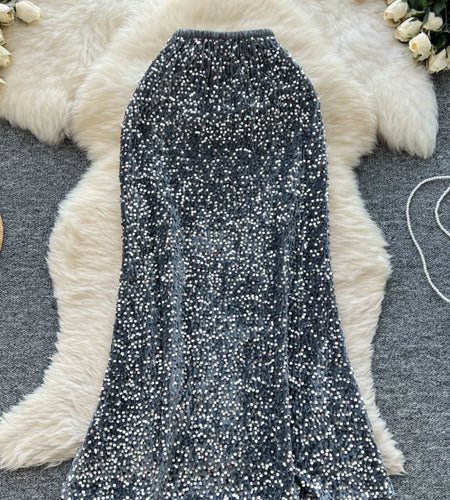 Korean Fashion Spring Black White Elegant Sequin Half Skirt Women Red Grey High Waist New Office Lady Wrapped Hip Fishtail Skirt