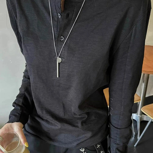 Load image into Gallery viewer, 2025 Women Streetwear Embroidery Grunge T-shirts Loose Single Breasted Autumn Black Tops Y2k Aesthetic Casual Style Vintage Tees
