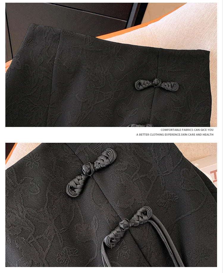 Chinese Style Vintage White Elegant Split Mini Skirt Spring Summer Fashion Black High Waist Party Short Skirt Women Clothing New