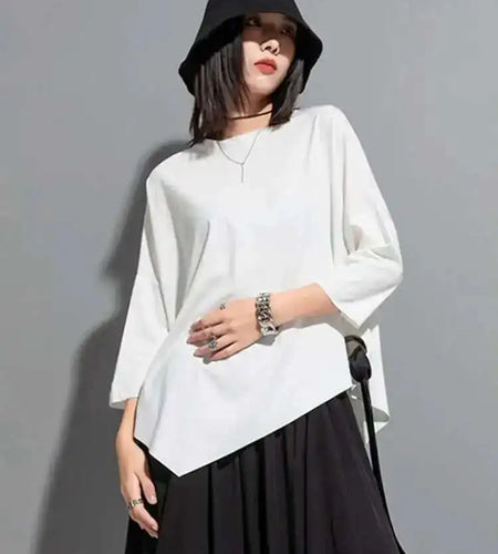 Women Black Ribbon Big Size T-shirt New Round Neck Three-quarter Batwing Sleeve Fashion Tide Spring Autumn 2025  1DF8422