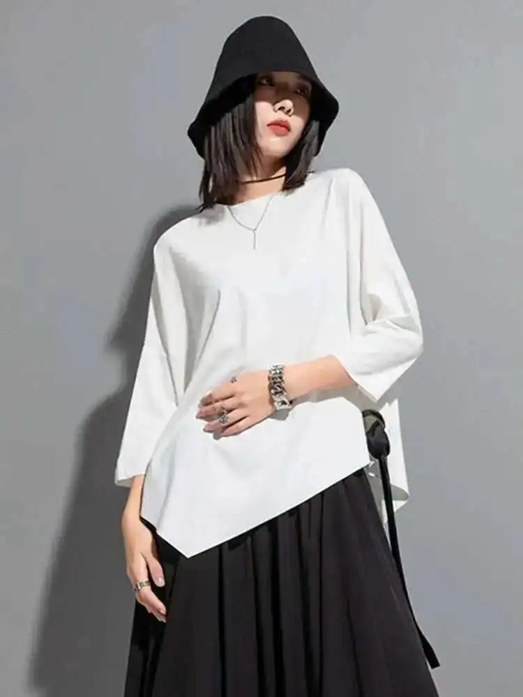 Women Black Ribbon Big Size T-shirt New Round Neck Three-quarter Batwing Sleeve Fashion Tide Spring Autumn 2025  1DF8422