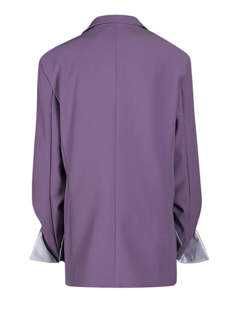 Purple Pleated Blazer Wide Leg Pants Two Piece Suit New Lapel Long Sleeve Women Fashion Tide Spring Autumn 2025 CPG2785