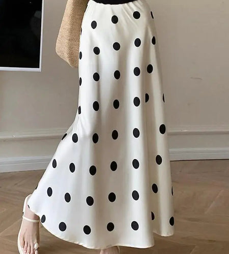 Spring Summer Women Black Beige Polka Dot Elegant Fishtail Long Skirt Korean Fashion High Waist Vacation Wrapped Hip Skirt Trend