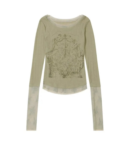 Patchwork Woman Tshirts O-neck Long Sleeve Tunic Tees O-neck Print Camisetas Y2k Tops Fashion Korean T Shirt 2024 Ropa Mujer