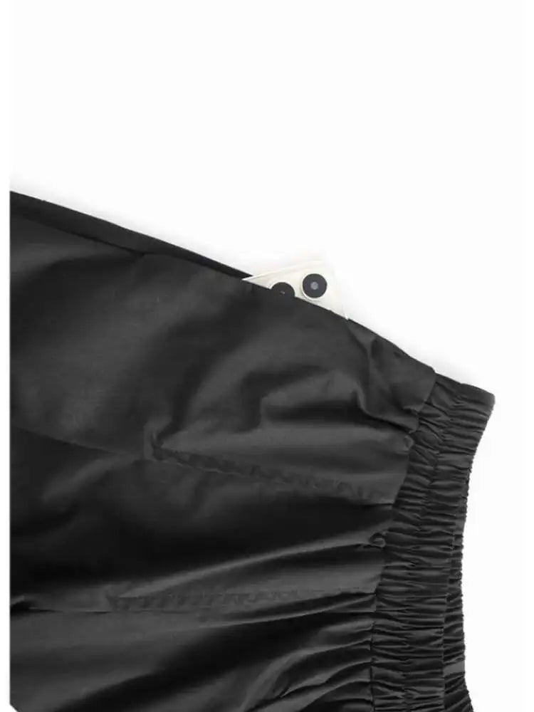 High Elastic Waist Black Irregular Pleated Casual Midi Half-body Skirt Women Fashion Tide New Spring Autumn 2025 1DJ0124