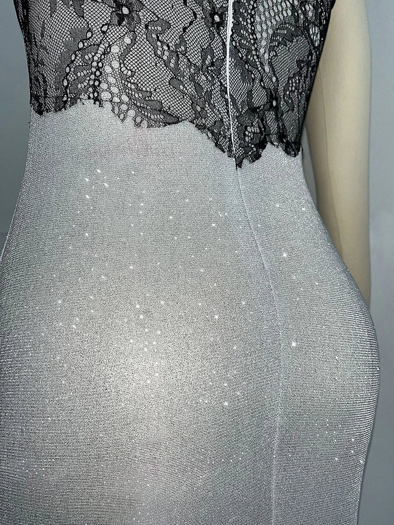 Sleeveless Sexy Sequins Strapless Thigh Slit Maxi Dress For Women High Waist Off-shoulder Sexy Club Party Evening Dress