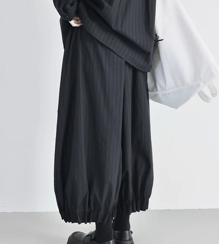 High Elastic Waist Black Striped Pleated Wide Leg Bud Pants New Trousers Women Fashion Tide Spring Autumn 2025 1DJ0832