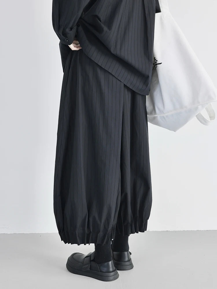 High Elastic Waist Black Striped Pleated Wide Leg Bud Pants New Trousers Women Fashion Tide Spring Autumn 2025 1DJ0832