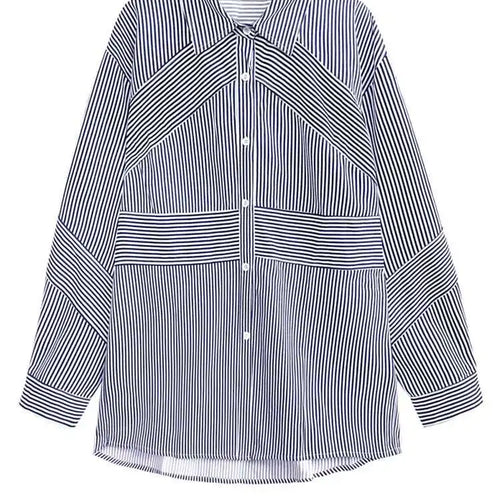 Load image into Gallery viewer, Women Blue Striped Big Size Casual Blouse New Lapel Long Sleeve Loose Fit Shirt Fashion Tide Spring Autumn 2025  1DH2926
