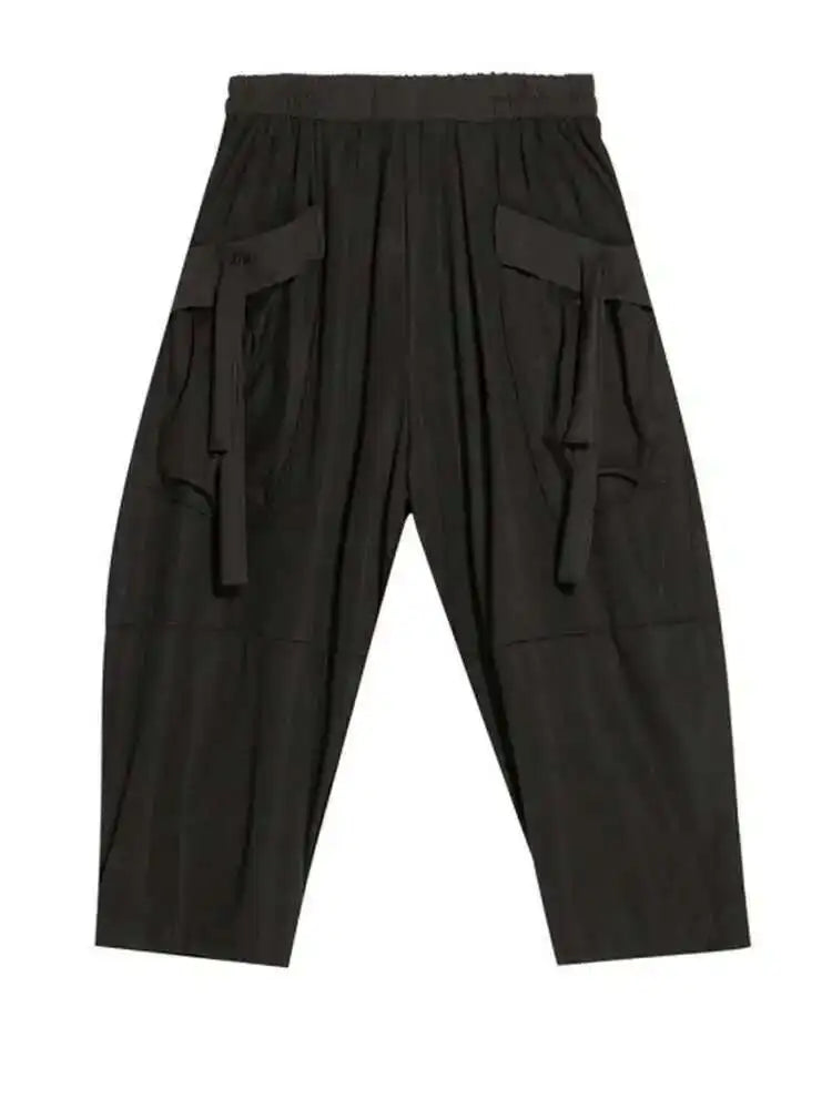 High Elastic Waist Black Pockets Pleated Harem Pants New Loose Fit Trousers Women Fashion Tide Spring Autumn 2025 1DF4720