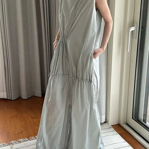 Load image into Gallery viewer, Women White Gray Big Size Long Elegant Thin Dress New Square Collar Sleeveless Fashion Tide Spring Summer 2025 1DH6054
