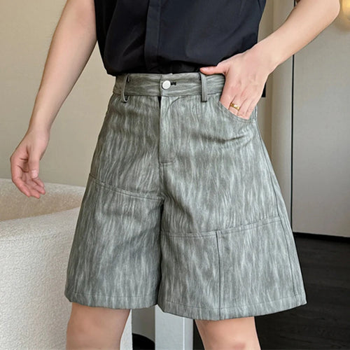 Load image into Gallery viewer, Niche Style Men&#39;s Shorts Casual Leather Straight Male Trousers Wide Leg Loose Bottom Stylish Pockets Summer 9C6373
