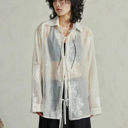 Load image into Gallery viewer, Women Black Printed Perspective Big Size Thin Blouse New Lapel Long Sleeve Shirt Fashion Tide Spring Autumn 2025 1DH4976
