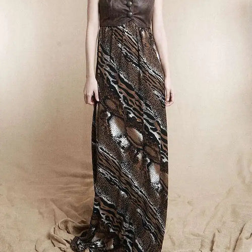 Load image into Gallery viewer, Women Coffee Leopard Printed Long Spaghetti Strap Dress New Square Collar Sleeveless Fashion Spring Autumn 2025 1DH8446
