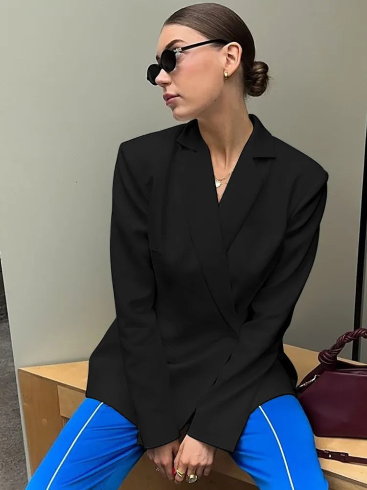 Autumn Long Sleeve Blazer Women Fashion Notched Collar Backless Pocket Suit Jacket Ladies Winter Elegant Blazers