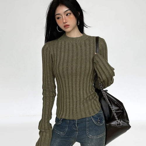 Load image into Gallery viewer, Women Y2k Aesthetic Slim Knitwear Sweet Sweaters 2025 Vintage Solid Streetwear Jumpers Screw Thread Grunge Harajuku Pullovers
