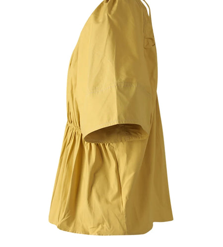 Women Yellow Backless Bandage Big Size Blouse New Round Neck Short Sleeve Shirt Fashion Tide Spring Summer 2025 CPG3248