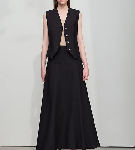 Minimalist Top Female Summer Office Lady Combination V-Neck Vest Solid Jacket Separately Long Skirt Women Clothing 12542277
