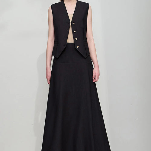 Load image into Gallery viewer, Minimalist Top Female Summer Office Lady Combination V-Neck Vest Solid Jacket Separately Long Skirt Women Clothing 12542277
