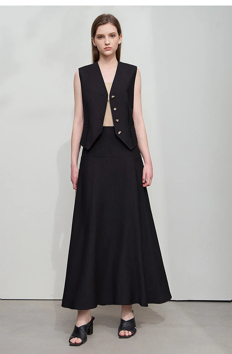 Minimalist Top Female Summer Office Lady Combination V-Neck Vest Solid Jacket Separately Long Skirt Women Clothing 12542277