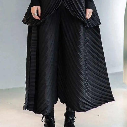 Load image into Gallery viewer, Wide Leg Pants Pleated Two Piece Suit New Turtleneck Long Sleeve Black Loose Fit Women Fashion Spring Autumn 2025 1DE3064
