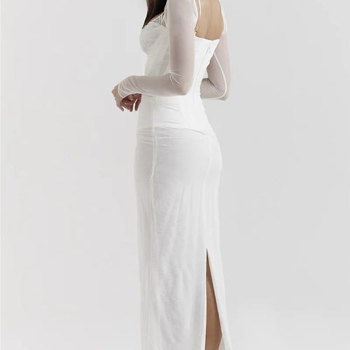 Load image into Gallery viewer, Elegant Sheer Long Sleeve Sexy Maxi Dress For Women Fashion Mesh Strapless Backless Club Party Sexy Long Dress New
