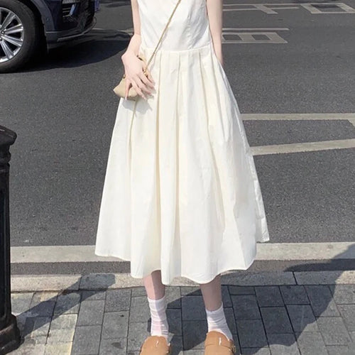 Load image into Gallery viewer, White Sleeveless Simple Female Tank Dresses Solid Color O-neck Casual Sweet Summer Women&#39;s Dresses Elegant Office Ladies
