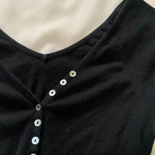 Load image into Gallery viewer, Y2k Aesthetic Fashion Button T-shirt Grunge Solid Short Sleeve Tshirts Kpop Streetwer Chic Designer Clothes Sexy Slim Tee Shirt
