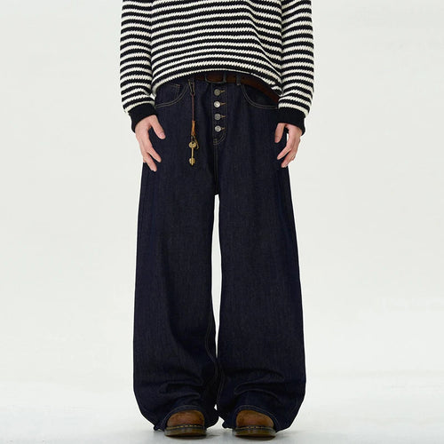 Load image into Gallery viewer, Men's Jeans New Straight Loose Fit Buttons Design American Denim Pants Male Solid Color Male Trousers Summer 9W1457
