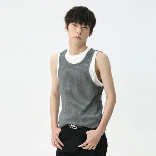 Load image into Gallery viewer, Summer Men&#39;s Vest Niche Design Fake Two-piece O-neck Fashion Trend Loose Casual Male Sleeveless Top Spliced 9C5598
