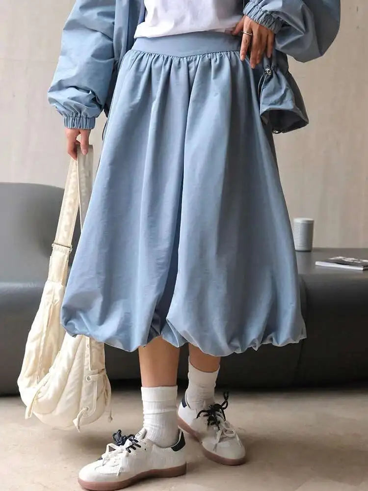 High Waist Purple Blue Pleated Shaped Elegant A-line Half-body Skirt Women Fashion Tide New Spring Autumn 2025 1DH6529