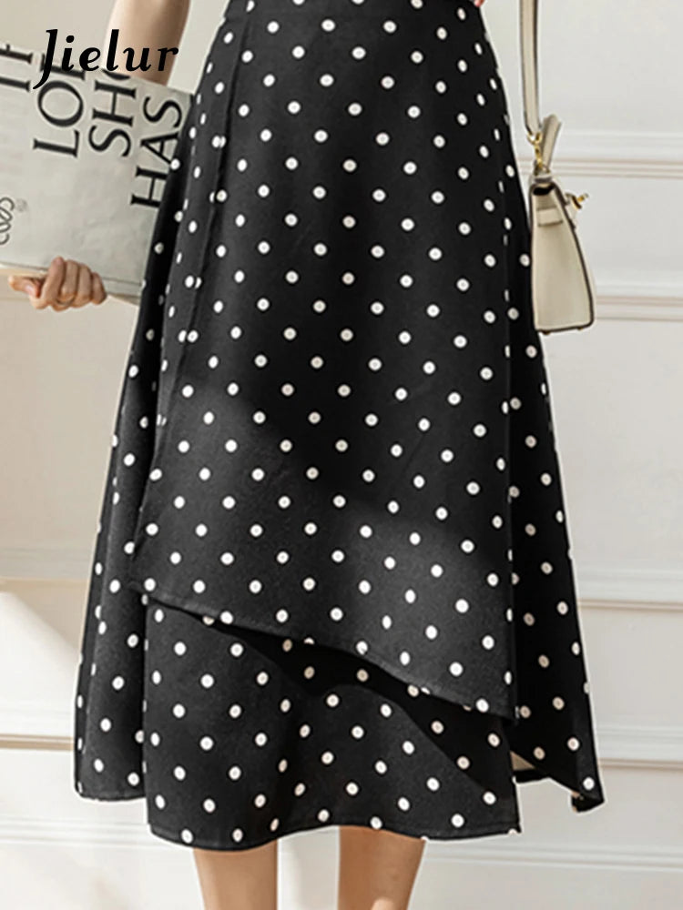 Irregular Dot Printed Summer Female Skirt Elegant Office Ladies New High Waist A-line Black Casual Chic Women's Skirts