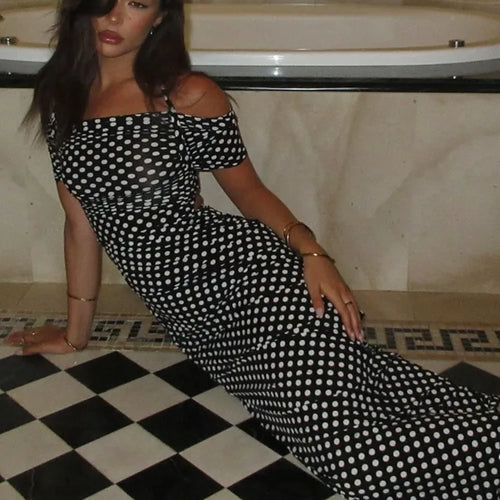 Load image into Gallery viewer, Off-shoulder Polka Dot Maxi Dress For Women Gown Fashion Halter Sleeveless Backless bodycon Split Long Dress Elegant
