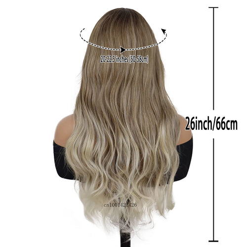 Load image into Gallery viewer, Synthetic Long Wavy Wigs for White Women Hairstyles One Size Brown Ombre Blonde Wig with Side Bangs Casual Hair Replacement
