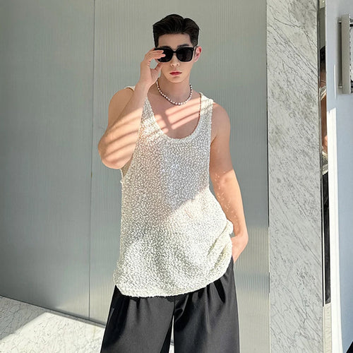 Load image into Gallery viewer, Thin Tank Top Sleeveless Fine Sparkling Pearl Slice Vest Solid Color 2024 Fashion Summer New Male Clothing Casual 9C5307
