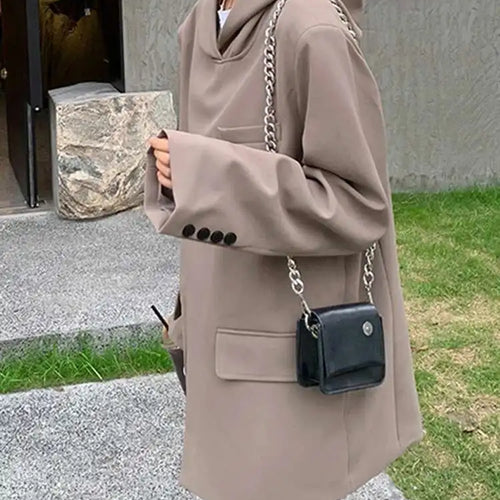 Load image into Gallery viewer, Women Slit Irregular Big Size Blazer New Hooded Long Sleeve Loose Fit Jacket Fashion Tide Spring Autumn 2025  1DH0482
