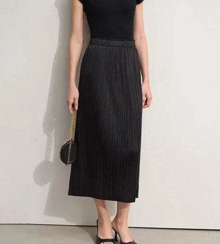 Minimalism Women's Skirt Office Lady 2025 Autumn New Solid Color Elastic Waist Straight Casual Pleated Skirt Long 12342617