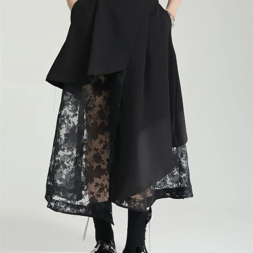 Load image into Gallery viewer, High Elastic Waist Black Spliced Mesh Irregular Casual Half-body Skirt Women Fashion Tide New Spring Autumn 2025 1DF6873
