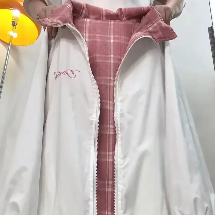 Korean Double Sided Wear Jackets for Women's 2024 Ropa Mujer Streetwear Oversized Tops Hooded Casual Fashion Stand Neck Coats