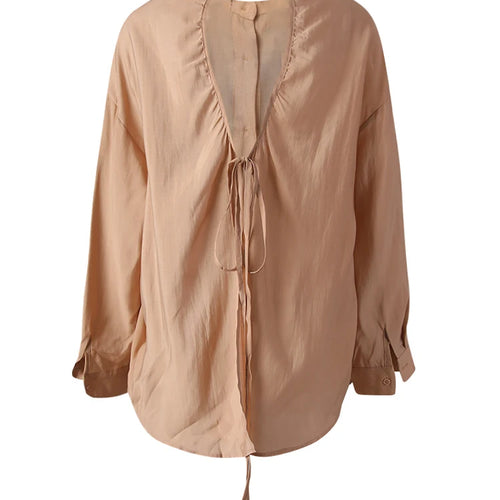 Load image into Gallery viewer, Women Green Backless Bandage Thin Big Size Blouse New Lapel Long Sleeve Shirt Fashion Tide Spring Summer 2025 CPG3253
