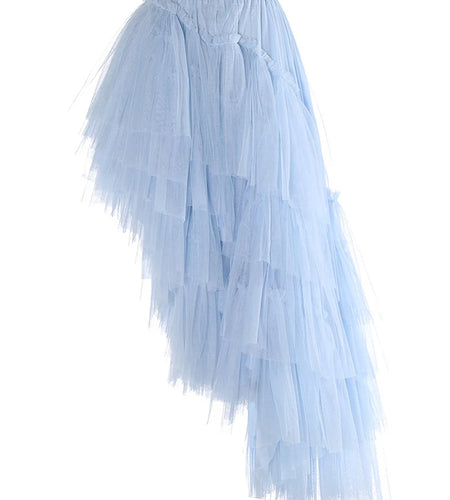 High Elastic Waist Blue Irregular Mesh Layers Cake Half-body Skirt Women Fashion Tide New Spring Autumn 2025 1DH9418