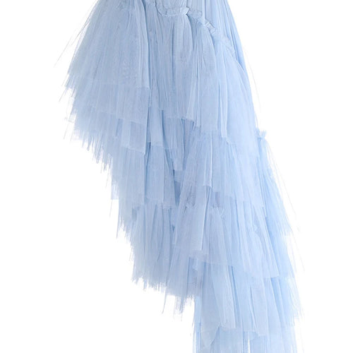 Load image into Gallery viewer, High Elastic Waist Blue Irregular Mesh Layers Cake Half-body Skirt Women Fashion Tide New Spring Autumn 2025 1DH9418
