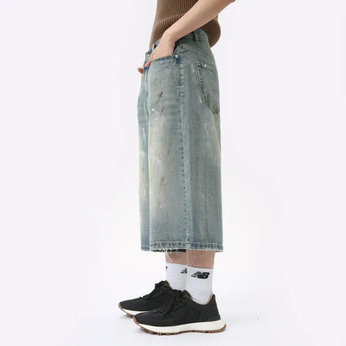 Load image into Gallery viewer, Niche Design Men&#39;s Denim Trousers Vintage Worn-out Ink Design Calf-length Pants Wide Leg Male Straigth Bottom 9C6312
