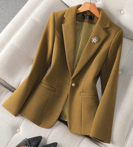 Women Ginger Yellow Office Ladies Elegant Long Sleeve Work Blazer Coat Autumn Winter 2024 New Fashion Gray Jacket Tops Popular