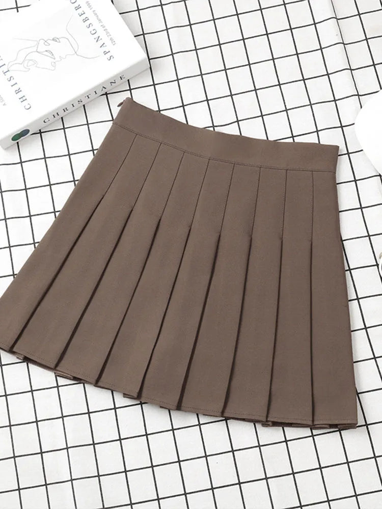 Brown Skirt Ladies 2025 Summer Clothes Women's High Waist Harajuku Korean Style Black Mini Pleated Skirt For School Girl Uniform
