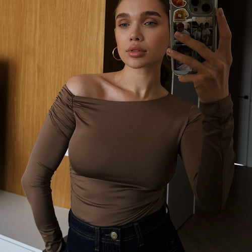Load image into Gallery viewer, Fashion Stretch Tight Long Sleeve Slanted Shoulder Women Bodysuit 2025 Autumn/Winter New Rompers Sexy Slim Casual Street
