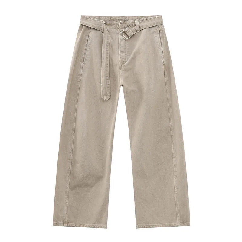 Men's Jeans Straight Leg Design New Korean Handsome Solid Color Denim Pants Belt Loose Fashion Male Bottoms Spring 9W1590